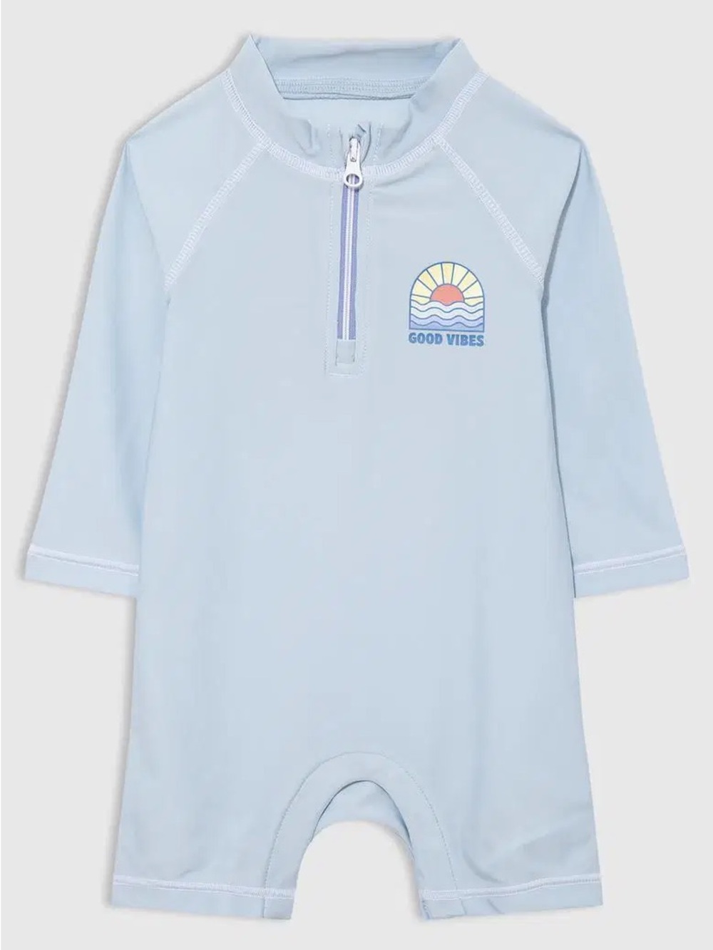 Gap Baby Light Blue Rashguard One-Piece "Good Vibes" Swimsuit Size 6-12 Months